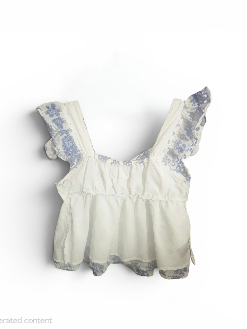 Blue Floral Embroidered Peplum Blouse | Sweetheart Neckline - Picture 4 of 7